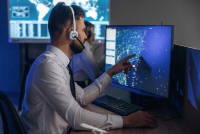 outsourcing IT a man wearing headphones and on a pc providing outsourcing IT services