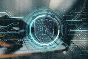 A padlock and keyhole superimposed over a keyboard to indicate cloud security