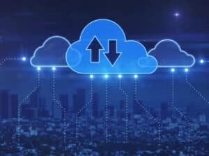 Clouds with up and down arrows superimposed to illustrate network security best practices for cloud services in Charlotte, NC