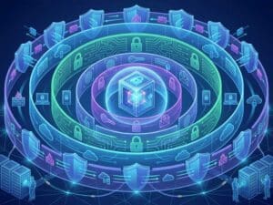 graphic of layered cybersecurity to illustrate managed IT services helping growth and scalability