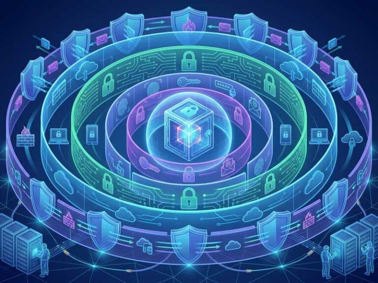 graphic of layered cybersecurity to illustrate managed IT services helping growth and scalability