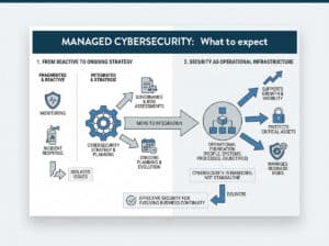 Infographic explaining managed cybersecurity: what to expect