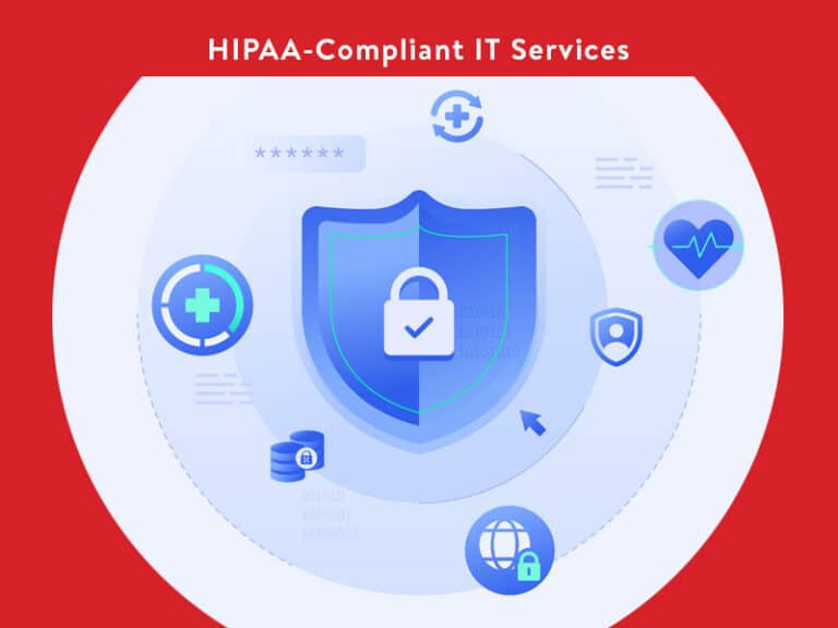 Graphic with health and security symbols to illustrate the need for HIPAA-compliant IT services
