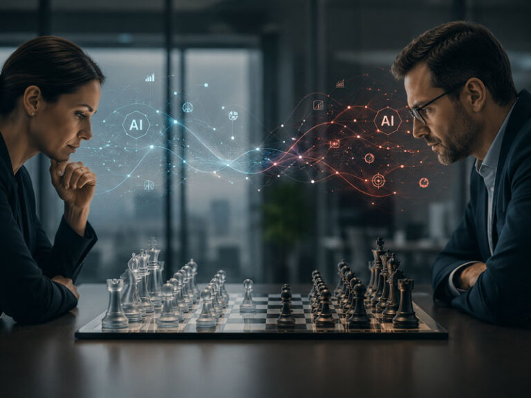 two chess players face each other to illustrate how AI is affecting cybersecurity in Columbia, SC and needed for defence against attackers.