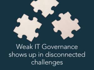 three unlinked jigsaw pieces - to illustrate a common challenge to IT governance when IT is kept in silos