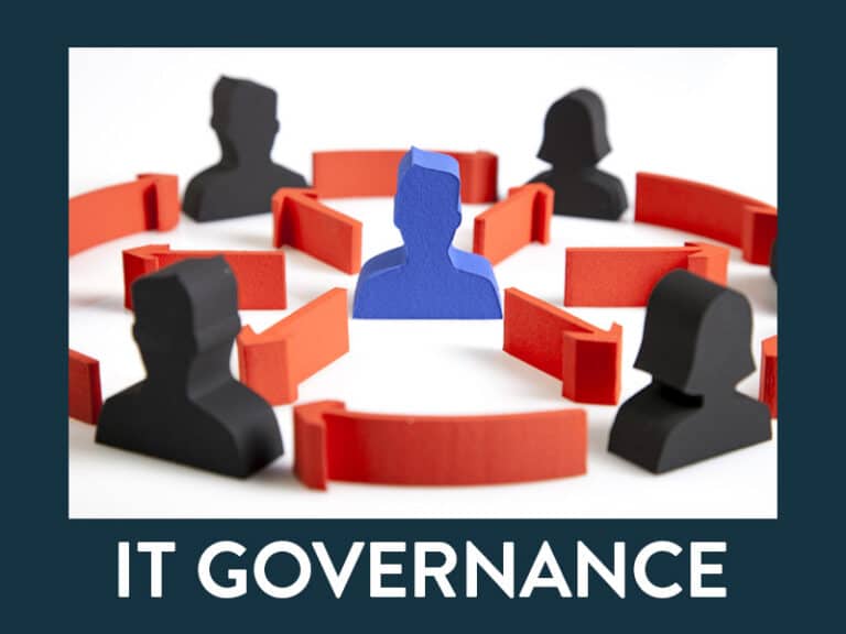 one wooden figure linked to many wooden figures to illustrate central IT governance by the executive