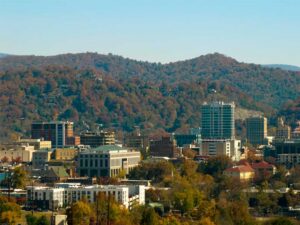 Aerial view of Asheville, NC to illustrate Asheville managed IT services reducing unplanned downtime
