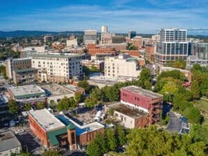 Aerial view of the city to illustrate co-managed IT in Greenville, SC