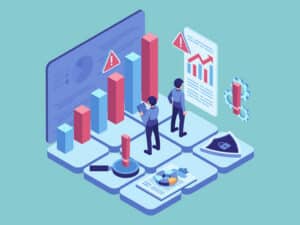 3D isometric image of people assessing third-party business risks