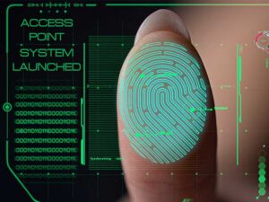 green fingerprint with a message that access is accepted to illustrate identity and access management